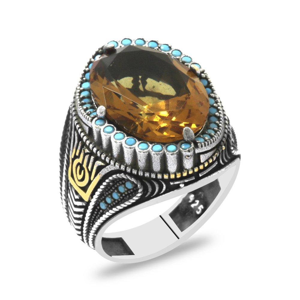 faset-zultanit-tasli-yanlari-firuze-tas-mihlamali-dikit-detayli-925-ayar-gumus-erkek-yuzuk-avangarde-yzkler-tesbihane-73538-40-B